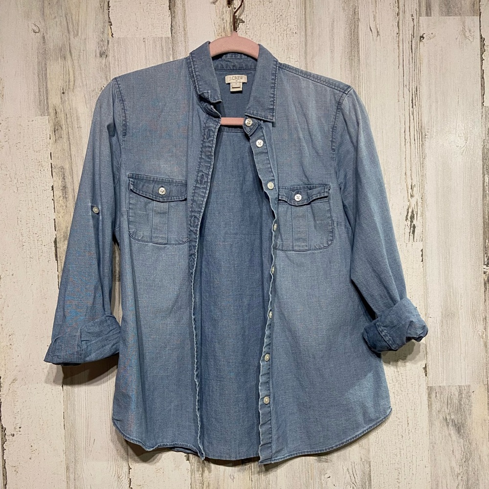 J.Crew Cotton Light Blue Denim Button Down Shirt Small